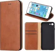 GoshukunTech Case for iPhone 7/8,for iPhone SE 2020/SE 5G 3rd Gen Cover,Magnetic Wallet Case Leather Flip Folio Cover with Card Slots-Light Brown