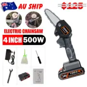 4" Mini Cordless Electric Chainsaw Battery Powered Wood Cutter Rechargeable AU
