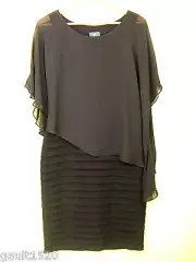 NWT Adrianna Papell Elegant Black Pleated Tiered Dress Sheer Cover Top 10 $184