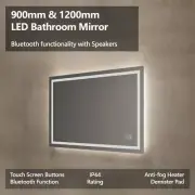 900 1200 1500mm LED Light Bathroom Mirror Bluetooth Speaker Touch Switch IP44