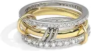 [RAIFIN] Gold Silver Rings for Women Non Tarnish, 18K Gold Plated Statement Stackable Rings Set, Sterling Silver Cubic Zirconia Multi Ring Interlocking Band Promise Rings for Women