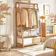 165CM Bamboo Coat Rack Stand Clothes Hanging Rail Rack Shelf Closet Portable
