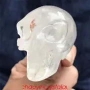 0.26LB Natural Clear Quartz Aliens Skull Quartz Crystal Hand Carved Reiki XK602