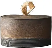 Decorative Rough Pottery Tea Canister With Lid And Carrying Handle Household Vintage Sealed Tea Bin Container(Gold)