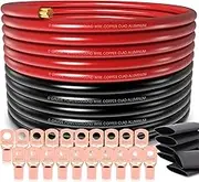 40FT 1/0 Gauge Wire Copper Clad Aluminum CAA,10pcs Lugs Terminal Connectors with 3:1Heat Shrink Tube for Power/Auto,Amplifier,Ground Cable Trailer Wiring