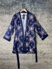 Morgan Lane x Fab Fit Fun Satin Short Navy Blue Floral Robe Small/Medium