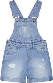 [Kidscool Space] Little Big Kids Cute Jeans Shorts,Ripped Folded Hem Adjustable Straps Summer Denim Shortalls