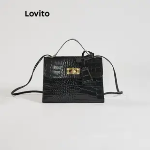 Lovito 女士休閒素色鱷魚紋專業辦公單肩托特包 L63AD319 (棕色/白色/黑色)