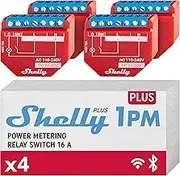 Shelly Plus 1PM | WiFi & Bluetooth Smart Relay Switch with Power Measurement | Home Automation | Alexa & Google Home Compatible | No Hub Required | Wireless Lighting Control (4 Pack)