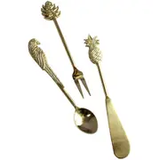 3pc LVD Aluminum Charcuterie Spoon/Fork/Knife Serving Utensils Cutlery Gold