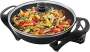 Quest 35870 Electric Non-Stick Wok with Lid Included / 5 Precise Temperature Options/Rapid Heating Technology / 33cm Diameter/Detachable Power Cord for Serving / 1500W