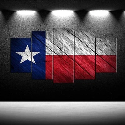 iKNOW FOTO Large 5 Panel Canvas Prints Texas State Flag Wall Art Decor Modern...