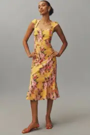New Anthropologie The Cecily Fit & Flare Sweetheart Dress by Maeve Yellow M NWT