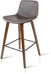[Artiss] Walnut Bar Stools Set of 2-68cm Solid Wood Commercial Counter Stools with PU Leather Seat for Cafe, Wine Bar & Coastal Homes