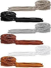 [Geyoga] 6 Pieces Women's Waist Belt Braided Woven Tassels Chain PU Leather Rope Skinny Tie Boho Fringe Belt for Skirt Dress, Black, Coffee, Brown, Khaki, White, Gray