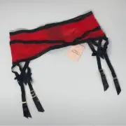 Agent Provocateur Joan Red Black Suspender AP4 Large NWT