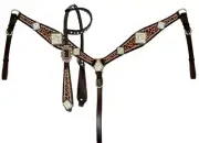 Cheetah Print Large Crystal Conchos One Ear Headstall & Breast Collar Reins NEW