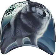 [STVYUKL] Wolf Under Moon Baseball Cap for Women Men Classic Adjustable Summer Sun Hat Sports Stylish Trucker Hat Golf Cap Dad Hats for Running Workout Black