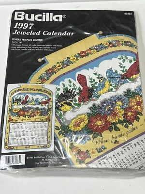 Bucilla Vintage 1997 Jeweled Calendar Birds Flowers Size 16 X 24 83333 NIP New