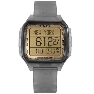 【TIMEX】復古方型 INDIGLO專利夜光 防水100米 電子 橡膠手錶 半透明灰 48mm(TXTW2U56400)
