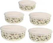 SEWOART 5pcs Enamel Bowls with Lids Versatile Salad Mixing and Serving Bowls for Fresh Food Storage for Kitchen Use and Refrigerator Organization