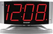 SHARP Home LED Digital Alarm Clock – Swivel Base - Outlet Powered, Red,silver
