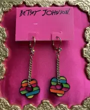 Betsey Johnson Vintage 60's Mod Neon Florescent Rainbow Flower Daisy Earrings