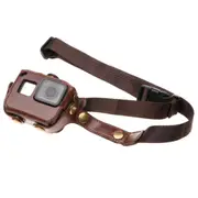 Leather Housing Case with Neck Strap and Buttons for Gopro Hero7 / 6 / 5 - Black
