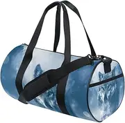 MASSIKOA Cool Wolf Blue Eyes in Freezing Forest Gym Duffle Bag Drum Tote Fitness Shoulder Handbag Messenger Bags for Men and Women