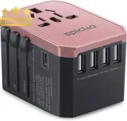 Travel Adapter, Universal, USB/USB-C, 5.6A/3A, US/EU/UK/AU, Rose Gold