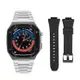 Apple Watch 蘋果手錶保護殼 黑框銀色 全不鏽鋼+矽膠錶帶套組(black silver+錶帶-44mm/45mm)