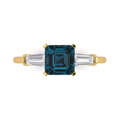 1.62Ct Square Emerald Cut Natural London Blue Topaz Solid Gold Engagement Ring
