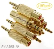 10-Pack 3.5mm Stereo TRS Male Plug to RCA Female Jack Audio Adapters, AD-A28G-10