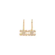 [Celine] Celine-Gold Brass Rhinestone Earrings-Donna OS OS