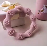Baby Kids Sensory Soft Silicone Teething Ring Teether Light Pink Gr8 Baby Gift
