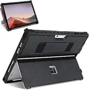 Case for 12.3" Microsoft Surface Pro 7+/7/6/5/4/LTE Protective Rugged Cover Case, with Stylus Pen Holder and Hand Strap, Compatible with Type Cover Keyboard, Black