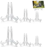 6Pcs Clear Plastic Easels, 4/6/8 Inch Acrylic Easels Stand, Decorative Plates Stand, Display Holders for Pictures, Photo Frames, Greeting Cards, Tabletop Artworks, Place Card, Collectibles