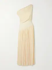 [Abadia] Abadia - One-shoulder Asymmetric Draped Jersey-trimmed Stretch-bamboo Maxi Dress - Cream - US12 US 12 Cream
