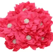 3.5" Rhinestone Pearl Chiffon Flower, 10 Pcs Sewing Fabric Appliques, Rose Red
