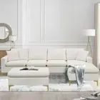 Cream L Shape Sectional Sofa with Ottoman And Two Pillows
