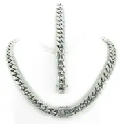 Miami Cuban Link 12mm ANTI-TARNISH Stainless Steel Bracelet 8'' & Chain 20'' Set