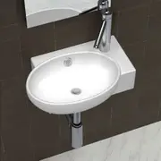 Ceramic Sink Basin Faucet & Overflow Hole Bathroom White vidaXL