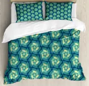 Abstract Duvet Cover Set with Pillow Shams Ethnic Retro Triangles Print
