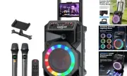 Karaoke Machine with 2 Wireless Microphones, Rolling Wheels, and Trolley –