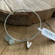 NWOT Alex and Ani Initial Letter "V" Charm Adjustable Shiny Silver Bracelet