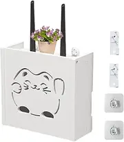 Ruhnjyg Wall Mounted Router Rack | Hollow Fortune Cat Router Hider Box | WiFi Router Holder, No Drilling Router Rack for Home, Apartment, Dormitory
