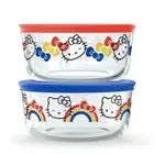Hello Kitty Set of 2 Pyrex Containers With Lids Glass 4 Cup Capacity - NEW