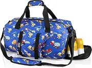 [Acshio] Overnight Duffel Bags, Weekender Carry-On Tote Luggage Bag with Zipper Shoes Compartment, Cartoon Car Pattern Gym Sport Travel Bag for Practice, Blue, Multicolor, Cartoon Car Pattern