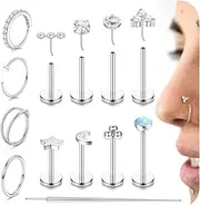 [CASSIECA] 21 Pieces 16G/18G/20G Tragus Piercing Surgical Steel Labret Piercings Nose Piercing Ring Lip Piercing CZ Piercings Ear Helix Piercing Jewellery