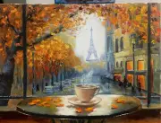 Hand Paint Oil Painting on the Canvas after T. Zubova "Paris Cafe" 12x16"